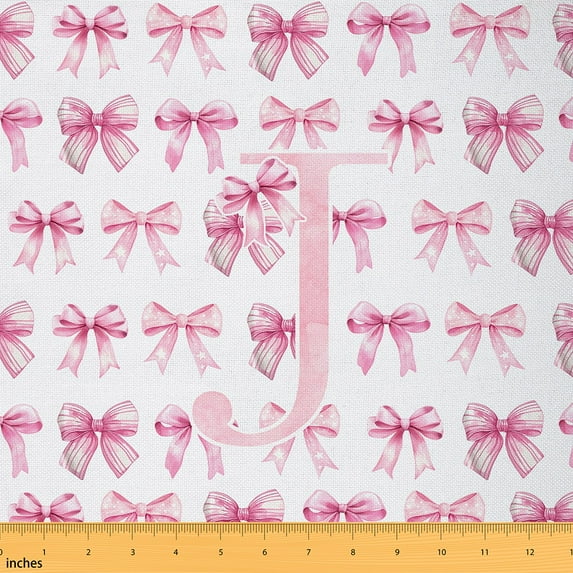Feelyou Initial J Letter Fabric by the Yard 2 Yards, Kawaii Ribbon Bow Home Decor Fabric by the Yard, Teens Girls Boys Kids Sewing Fabric, Ultra Soft Home Decor