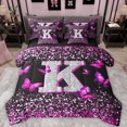 thumbnail image 1 of Feelyou Initial K Letter Bedding Comforter Set 7pcs, Sequin Print Monogrammed King Bedding Sets, Romantic Pink Butterfly Reversible Bed Sheets, Lightweight Room Decor, 1 of 7