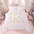 thumbnail image 1 of Feelyou Initial K Letter Bedding Comforter Set for Teen, Girly Pink Stripe Abstract Twin Comforter Sets, Kawaii Princess Style Reversible Bedding Set, Super Cozy Room Decor, 2-Piece, 1 of 9
