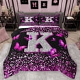 thumbnail image 1 of Feelyou Initial K Letter Queen Comforter Set, Sequin Print Monogrammed Bedding Sets, Romantic Pink Butterfly Reversible Bedding Comforter Set, Lightweight Room Decor, 3 Pieces, 1 of 8