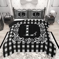 Feelyou Initial L Letter Bedding Comforter Set, Hippie Tribal Mandala Twin Comforter Sets, Simple Fashion Checkered Reversible Bedding Set, Microfiber Bedroom Decor, 2pcs