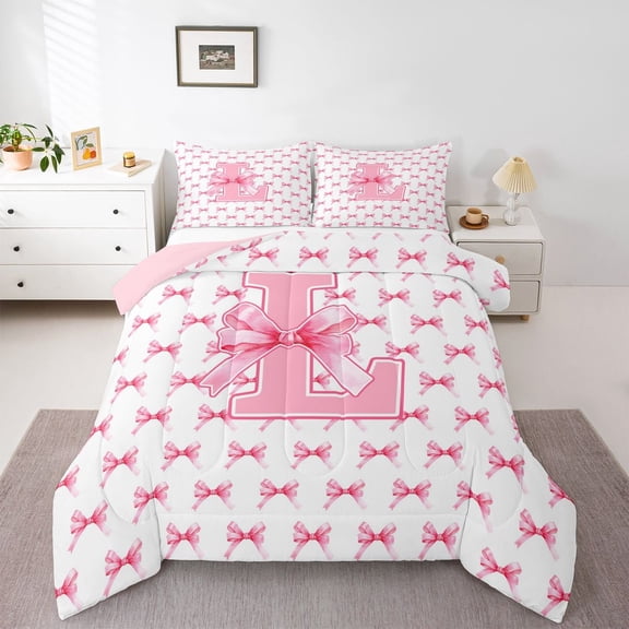 Feelyou Initial L Twin Comforter Sets, Princess Bow Bedding Set, 2-Piece