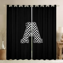 Feelyou Initial A Letter Black Out Curtains for Teen, Black White Monogrammed Curtains Pack of 2 (42x63 Each), Checkered Buffalo Bedroom Curtains, Blackout Curtains Bedroom Decor