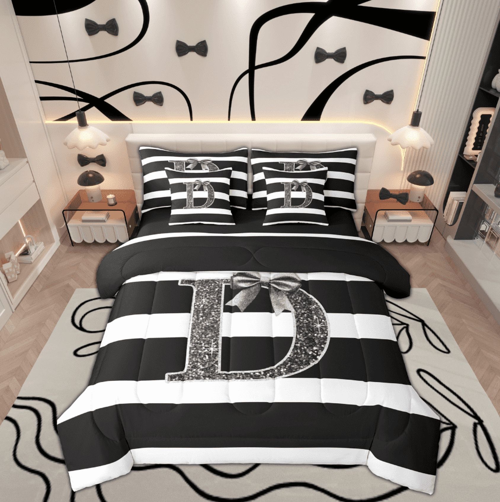 Feelyou Initial Letter D Bedding Comforter Set 7 Pieces, Abstract ...