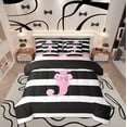 thumbnail image 1 of Feelyou Initial Letter J Bedding Comforter Set 7 Pieces for Teens, Cartoon Monogrammed Full Bedding Set, Princess Ribbon Reversible Fitted Sheet Flat Sheet, Microfiber Bedroom Decor, 1 of 7