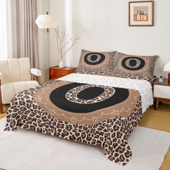 Feelyou Initial O Kid Full Size Sheets, Cheetah Leopard Print Bed Sheets, 4 Pieces