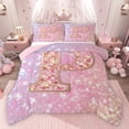 thumbnail image 1 of Feelyou Initial P Letter Bedding Comforter Set for Kids, Girly Pink Cartoon Twin Comforter Sets, Fashion Bling Stars Reversible Bedding Set, Lightweight Room Decor, 2 Pieces, 1 of 8