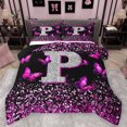 thumbnail image 1 of Feelyou Initial P Letter Full Size Comforter Sets, Sequin Print Monogrammed Bedding Comforter Set, Romantic Pink Butterfly Reversible Bedding Sets, Microfiber Bedroom Decor, 3 Pieces, 1 of 8