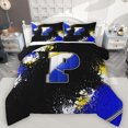 thumbnail image 1 of Feelyou Initial P Letter Queen Comforter Set, Blue Watercolor Artwork Bedding Sets, Cartoon Basketball Print Reversible Bedding Comforter Set, Microfiber Bedroom Decor, 3pcs, 1 of 8
