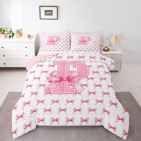 Feelyou Initial P Twin Comforter Sets, Princess Bow Bedding Set, 2 Pieces