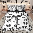 thumbnail image 1 of Feelyou Initial T Letter Bedding Comforter Set 7pcs, Black Gothic Bow-tie Bowknot King Bedding Sets, Teens Kids Girls Women Reversible Bed Sheets, Super Cozy Room Decor, 1 of 8