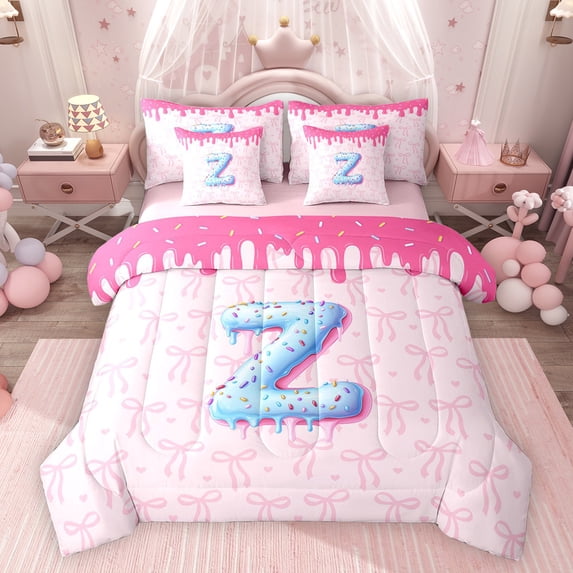 Feelyou Initial Z Letter Twin Bedding Sets 7-Piece, Bow-tie Ribbon Bedding Comforter Set