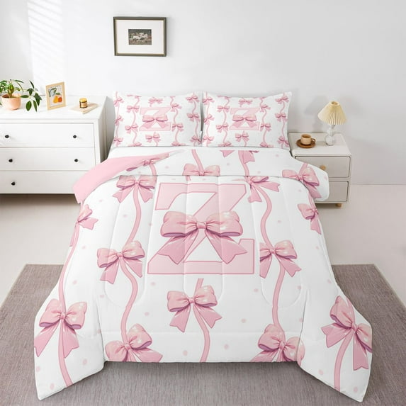 Feelyou Initial Z Twin Comforter Sets, Watercolor Bow Bedding Set, 2 Pieces
