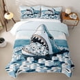 thumbnail image 1 of Feelyou Ink Ocean Shark Toilet Bed Spread Queen for Men Women, Environmental Sea Wildlife Queen Coverlet Set, Blue Grey, 3pcs, 1 of 7