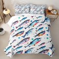 thumbnail image 1 of Feelyou Ink Splash Fish Twin Quilt Set for Boys Girls, Hook Ocean Animal Twin Coverlet Set, White Blue, 2pcs, 1 of 7