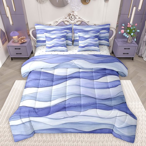 Feelyou Ink Watercolor Adult Bedding Comforter Set 7pcs, Modern Abstract Ombre King Bedding Sets, Fashion Minimalism Minimalst Reversible Bed Sheets, Super Cozy Room Decor