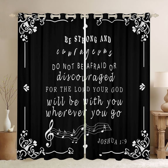 Feelyou Inspirational Words Curtains Pack of 2 (42x84 Each), Black White Melody Music Curtains Blackout, Damask Flower Bedroom Curtains, Blackout Curtains Room Decor