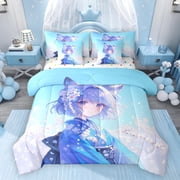 Feelyou Japanese Anime Girl Twin Bedding Sets 7pcs, Cherry Blossoms Floral Comforter Set