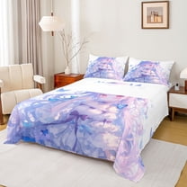 Feelyou Japanese Anime Girl Twin Sheet Sets, Buttefly Blue Purple Bedding, 3-Piece