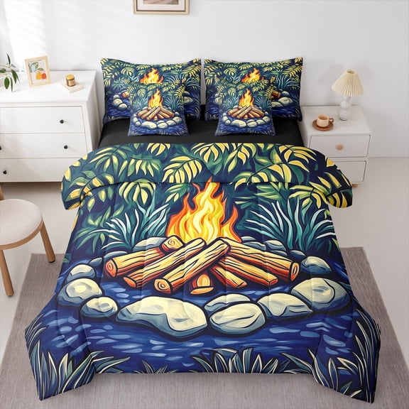 Feelyou Jungle Adventure Child Bedding Comforter Set 7-Piece, Rustic Farmhouse King Bedding Sets, Mystic Camping Lover Reversible Bed Sheets, Microfiber Bedroom Decor