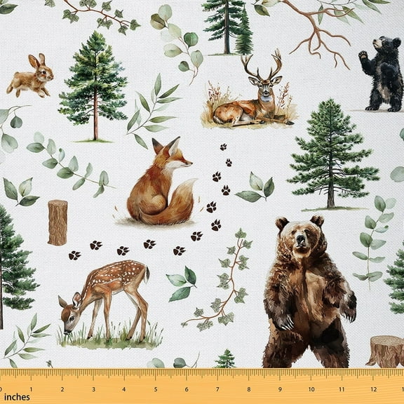 Feelyou Jungle Bear Deer Fabric by the Yard 1 Yard, Rustic Farmhouse Sewing Fabric, Kids Wildlife Animal Home Decor Fabric by the Yard, Ultra Soft Home Decor