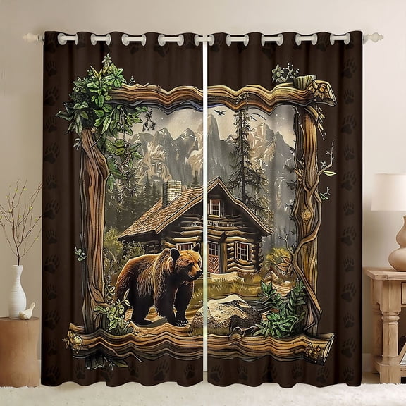 Feelyou Jungle Bear Print Blackout Curtains Set of 2 (52x84 Each), Rustic Farmhouse Window Curtains, Vintage Western Cabin Curtains and Drapes, Window Curtains Home Decor