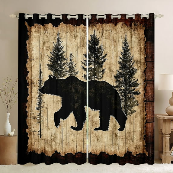 Feelyou Jungle Bear Print Curtains Pack of 2 (42x84 Each) for Men, Rustic Farmhouse Animal Curtains Blackout, Pine Tree Botanical Bedroom Curtains, Curtains and Drapes Decor