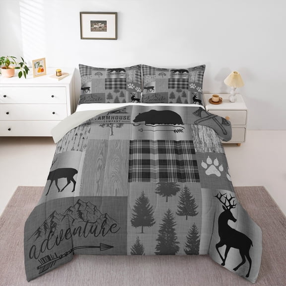 Feelyou Jungle Bear Print Queen Comforter Set, Rustic Tree Botanical Bedding Sets, Teens Kids Boys Girls Reversible Bedding Comforter Set, Lightweight Room Decor, 3 Pieces
