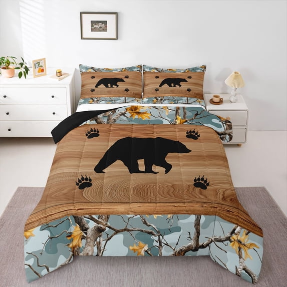 Feelyou Jungle Bear Queen Comforter Set, Camo Abstract Bedding Comforter Set, 3-Piece
