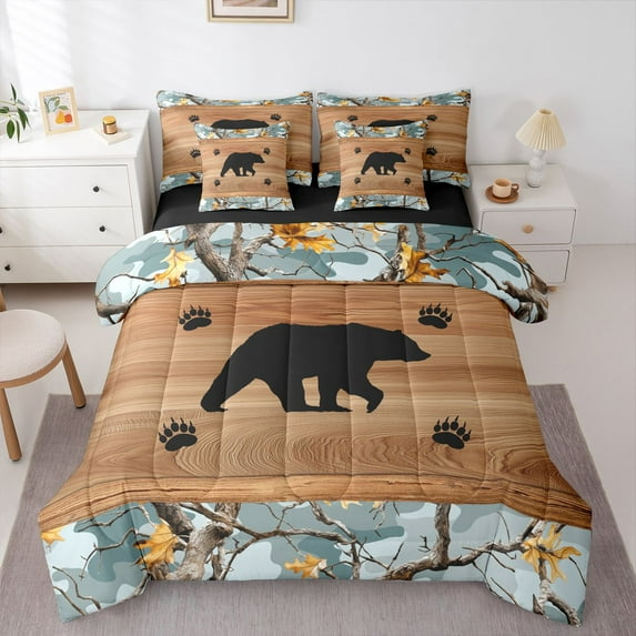 Feelyou Jungle Bear Twin Bedding Sets 7pcs, Camo Abstract Bedding Comforter Set