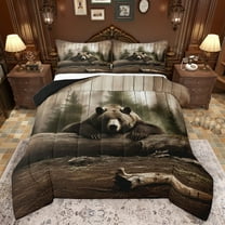 Feelyou Jungle Bear Wildlife Bedding Comforter Set, Western Rustic Cabin Twin Comforter Sets, Wooden Plank Reversible Bedding Set, Ultra Soft Bedroom Decor, 2pcs