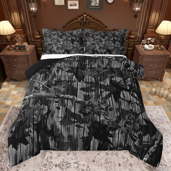Feelyou Jungle Branches Bedding Comforter Set, Grey Leaf Botanical Twin Comforter Sets, Rustic Farmhouse Cabin Reversible Bedding Set, Luxury Bedroom Decor, 2pcs