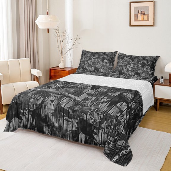 Feelyou Jungle Branches Twin Sheet Sets, Grey Leaf Botanical Twin Fitted Sheet, Rustic Farmhouse Cabin Flat Sheet, Luxury Bedroom Decor, 3pcs