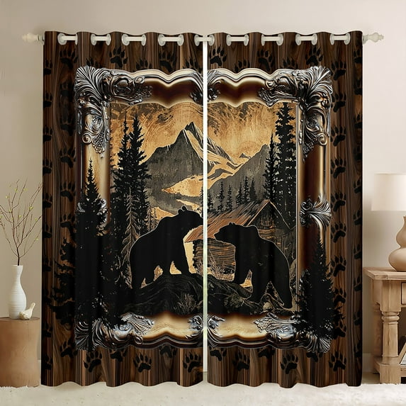 Feelyou Jungle Camping Adventure Blackout Curtains Set of 2 (52x84 Each), Wildlife Bear Window Curtains, Rustic Lodge Cabin Curtains and Drapes, Black Out Curtains Decor