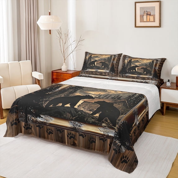 Feelyou Jungle Camping Adventure Full Size Sheets, Wildlife Bear Bed Sheets, Rustic Lodge Cabin Sheet Sets, Super Cozy Room Decor, 4pcs