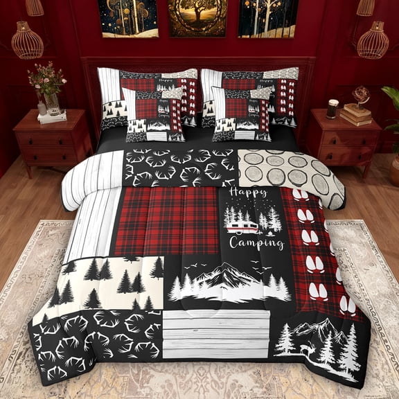 Feelyou Jungle Camping Explorer Twin Bedding Sets 7pcs, Rustic Bedding Comforter Set