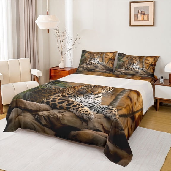 Feelyou Jungle Cheetah Leopard Bed Sheets, Rustic Farmhouse King Sheets, 4pcs