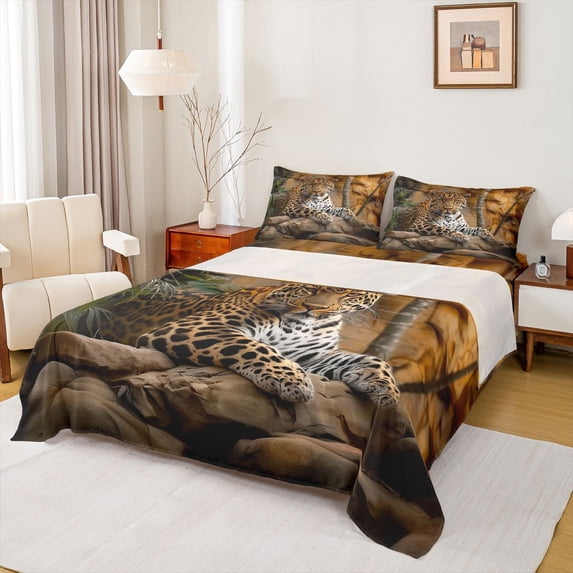 Feelyou Jungle Cheetah Leopard Full Size Sheets, Rustic Farmhouse Bed Sheets, 4pcs