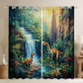 thumbnail image 1 of Feelyou Jungle Dino Wildlife Blackout Curtains Set of 2 (52x84 Each) for Kids Boys Girls, Waterfall Flower Window Curtains, Green Blue, 1 of 6