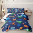 thumbnail image 1 of Feelyou Jungle Dinosaur Bed Spread Queen for Boys Girls Bedding, Tropical Palm Dino Queen Coverlet Set, Navy, 3 Pieces, 1 of 7