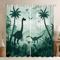 Feelyou Jungle Dinosaur Print Black Out Curtains for Teens, Palm Leaf Coconut Tree Curtains Pack of 2 (42x63 Each), Cartoon Animal Bedroom Curtains, Window Curtains Bedroom Decor