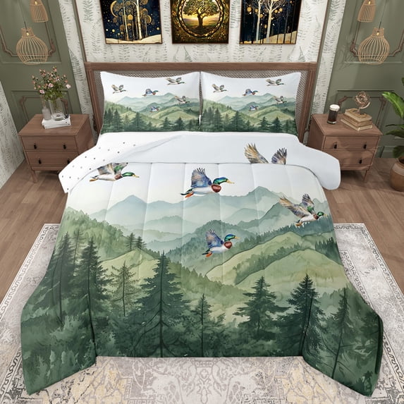 Feelyou Jungle Nature Scenery Bedding Comforter Set, Cartoon Wildlife Duck Twin Comforter Sets, Rustic Farmhouse Reversible Bedding Set, Luxury Bedroom Decor, 2 Pieces