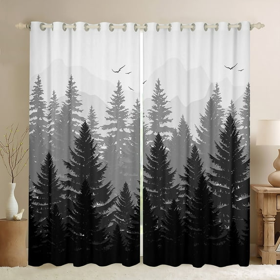 Feelyou Jungle Nature Scenery Blackout Curtains Set of 2 (52x84 Each) for Adult, Natural Pine Tree Window Curtains, Countryside Curtains and Drapes, Blackout Curtains Home Decor