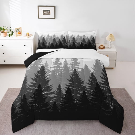 Feelyou Jungle Nature Scenery Queen Comforter Set for Adult, Natural Pine Tree Bedding Sets, Countryside Reversible Bedding Comforter Set, Breathable Home Decor, 3-Piece