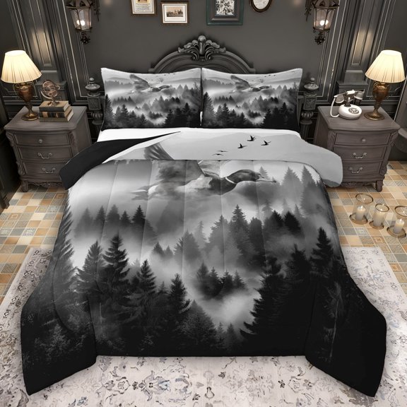 Feelyou Jungle Tree Landscape Twin Comforter Sets, Rustic Duck Animal Bedding Set, 2-Piece