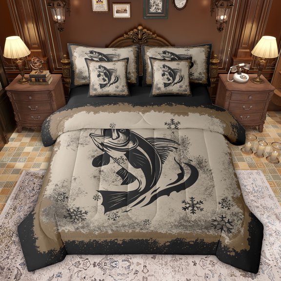 Feelyou Wildlife Fish Bedding Comforter Set 7pcs, Rustic Animal Queen Bedding Sets