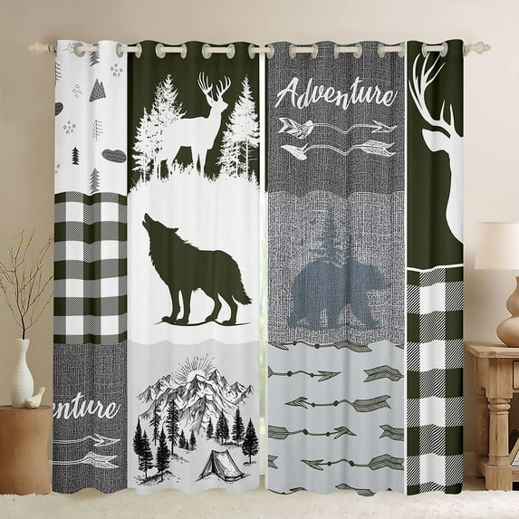 Feelyou Jungle Wolf Blackout Curtains Set of 2 (52x84 Each), Rustic Cabin Window Curtains
