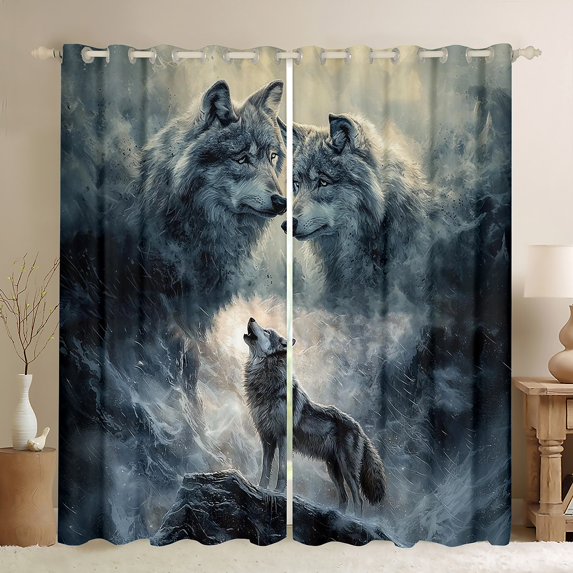 Feelyou Jungle Wolf Family Curtains Pack of 2 (42x84 Each) for Kids, Rustic Wildlife Curtains Blackout, Woodland Animal Bedroom Curtains, Living Room Curtains Decor