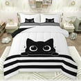 thumbnail image 1 of Feelyou Kawaii Anime Cat Queen Comforter Set for Kids, Cute Kitten Lover Bedding Sets, White Black Lines Reversible Bedding Comforter Set, Luxury Bedroom Decor, 3 Pieces, 1 of 8