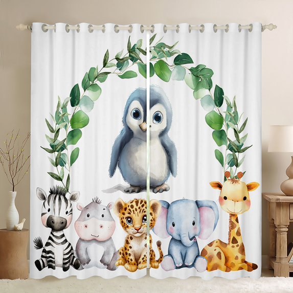 Feelyou Kawaii Antarctic Penguin Black Out Curtains for Teens, Tiger Elephant Curtains Pack of 2 (42x63 Each), Eucalyptus Leaves Botanical Bedroom Curtains, Window Curtains Decor
